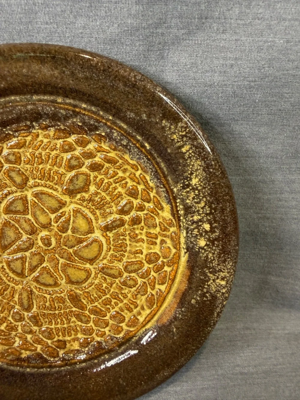 Garlic Grater Trinket Dish Studio Pottery Small Plate Mandala Pattern Signed